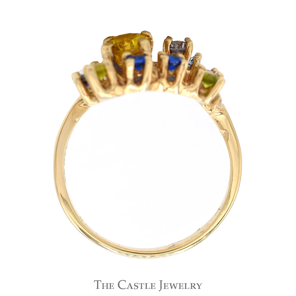 Open Freeform Multi Synthetic Gemstone Cluster Ring in 14k Yellow Gold