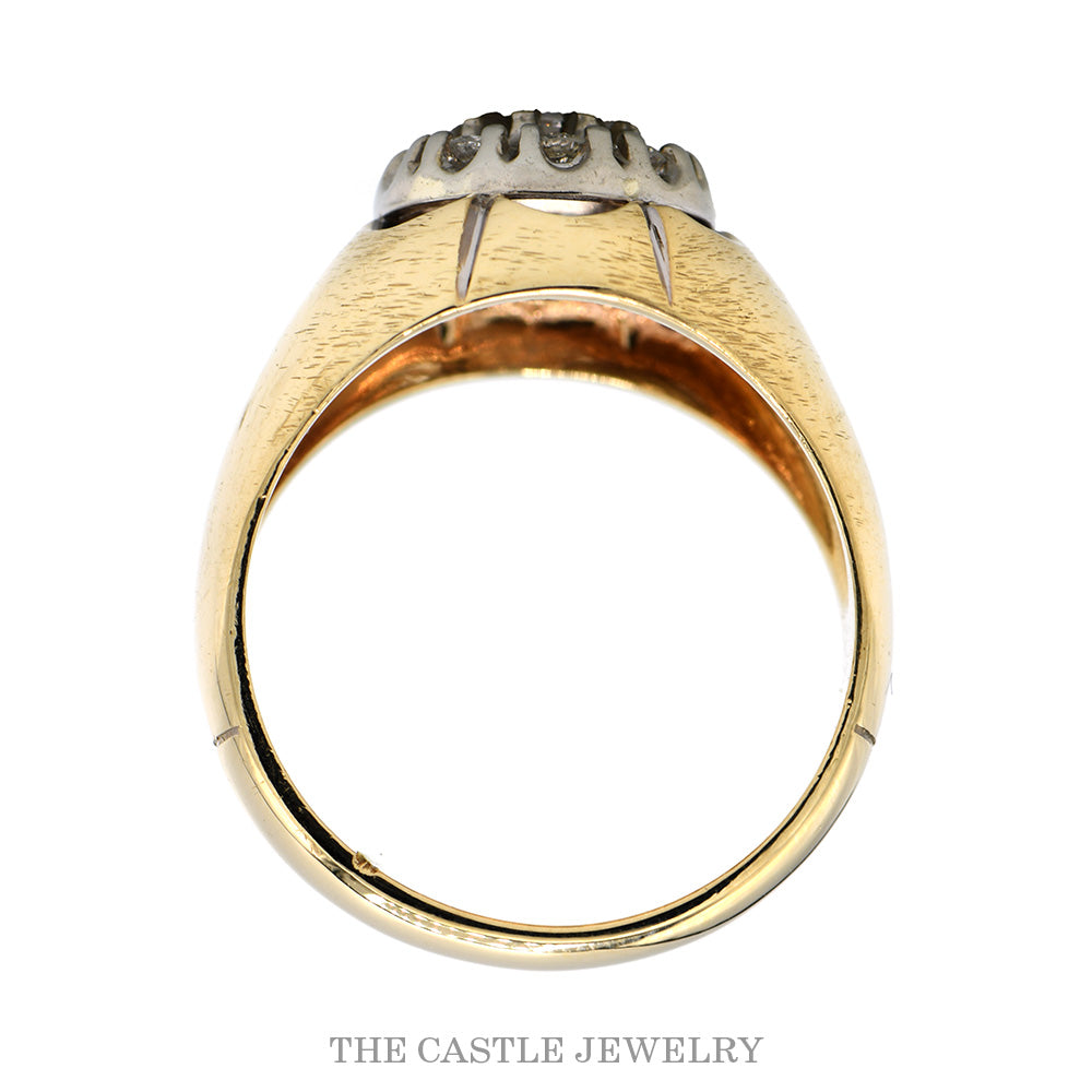 10K Yellow Gold Men’s Round Diamond Cluster Ring with Scalloped Mounting