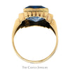 Rectangle Cut Blue Topaz Ring in 10k Yellow Gold Ornate Mounting - Thumbnail 2