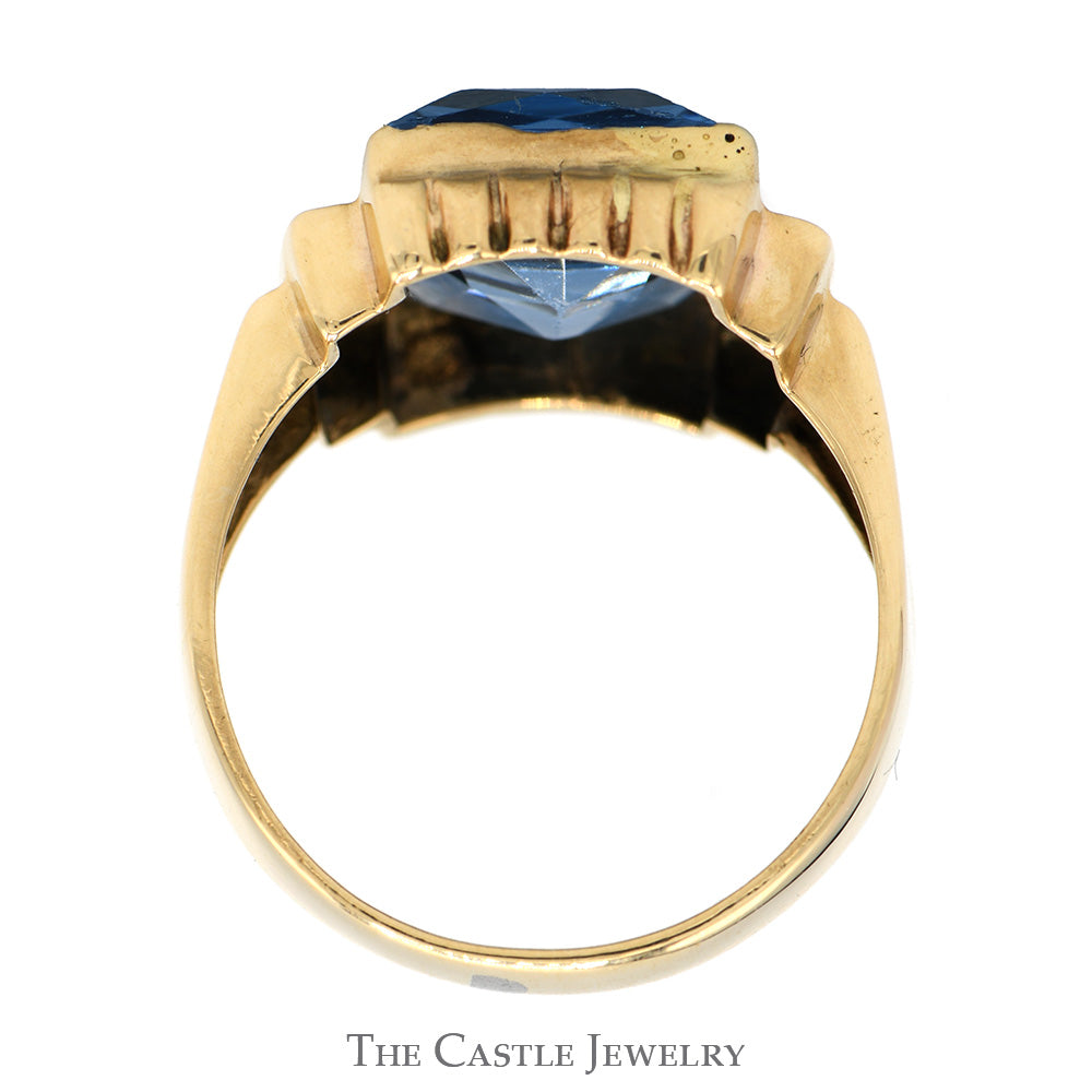 Rectangle Cut Blue Topaz Ring in 10k Yellow Gold Ornate Mounting