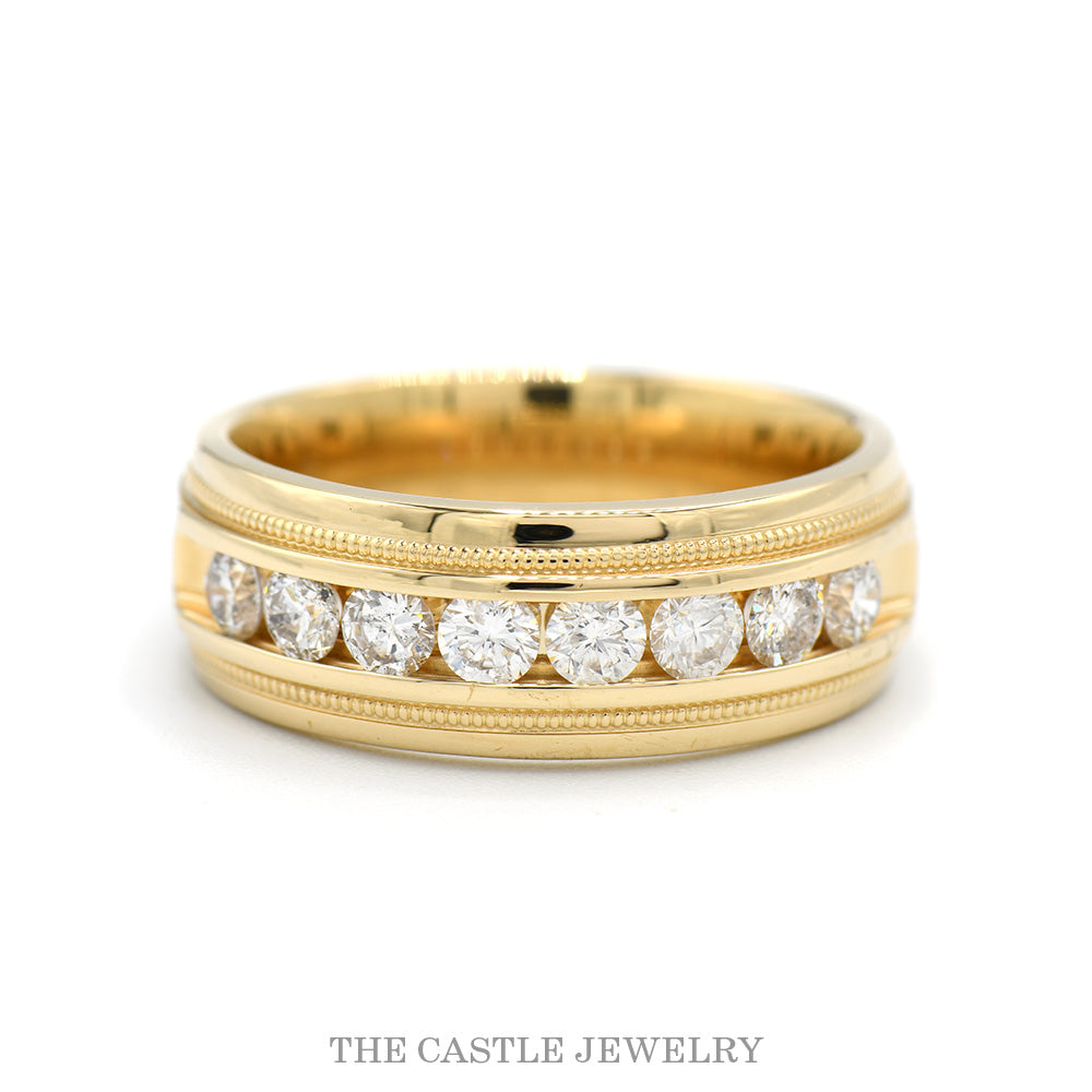 14K Yellow Gold 1cttw Channel Set Diamond Milgrain Wedding Band