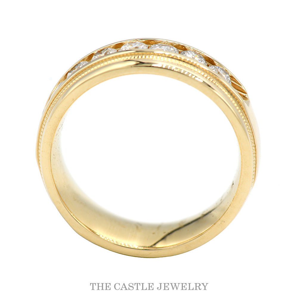 14K Yellow Gold 1cttw Channel Set Diamond Milgrain Wedding Band