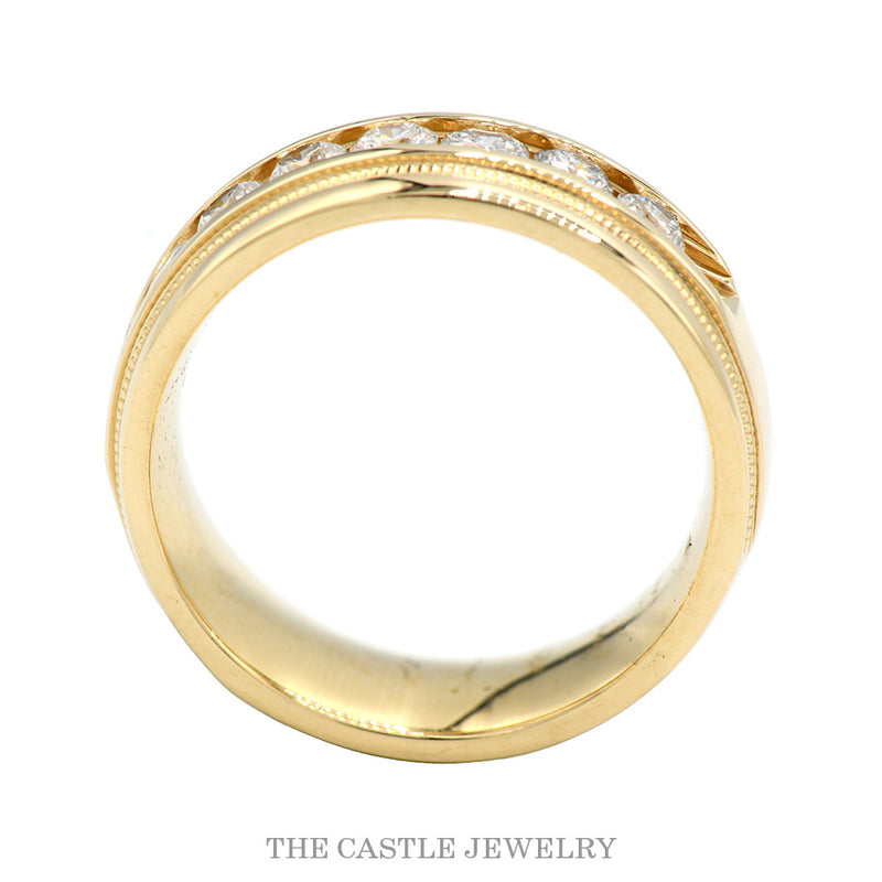 14K Yellow Gold 1cttw Channel Set Diamond Milgrain Wedding Band