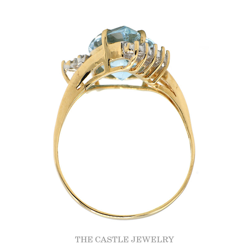 14K Yellow Gold Pear Blue Topaz Ring with Diamond Accents
