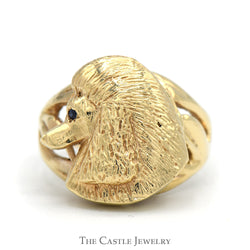 Detailed Poodle Head Ring with Sapphire Eyes in 10k Yellow Gold