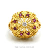 18K Yellow Gold Ruby Cluster Royal Crown Designed Dome Ring with Diamond Center - Thumbnail 2