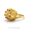 18K Yellow Gold Ruby Cluster Royal Crown Designed Dome Ring with Diamond Center - Thumbnail 1