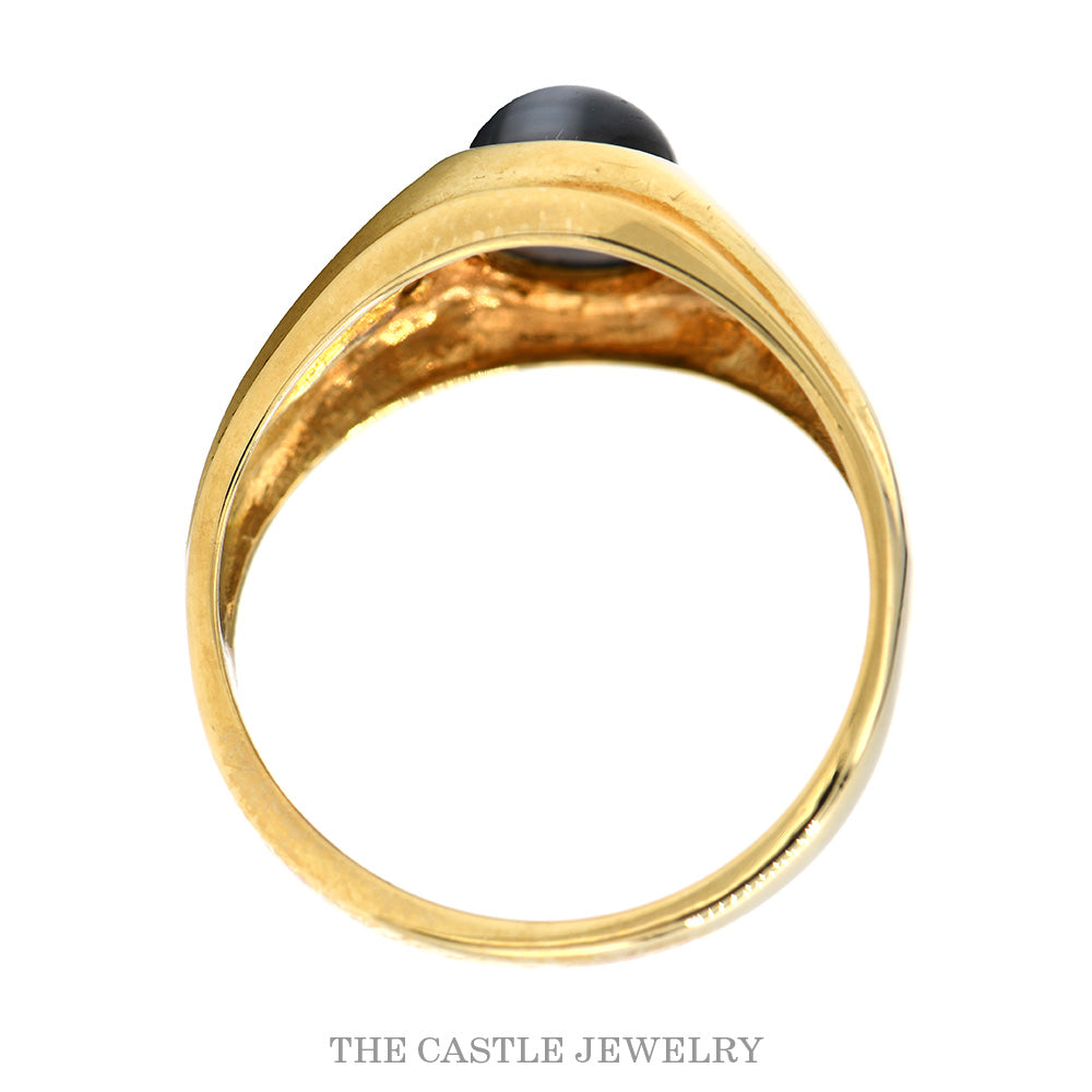 10K Yellow Gold Black Cat’s Eye Men’s Ring with Diamond Accents