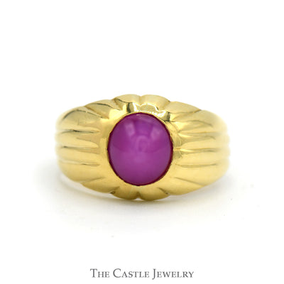 Cabochon Ruby Star Sapphire Ring with Grooved Sides in 18k Yellow Gold