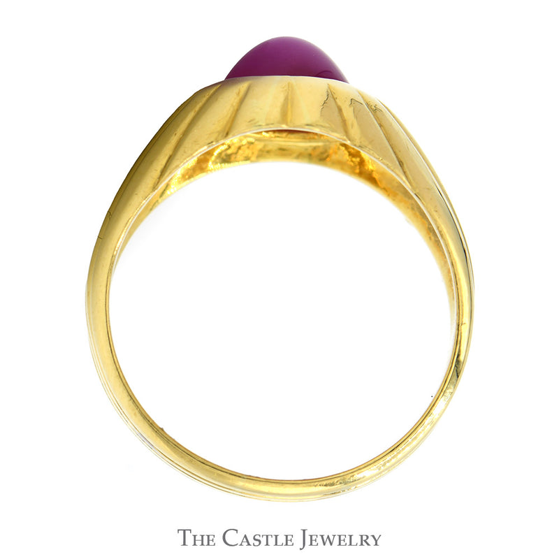 Cabochon Ruby Star Sapphire Ring with Grooved Sides in 18k Yellow Gold