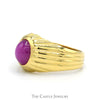 Cabochon Ruby Star Sapphire Ring with Grooved Sides in 18k Yellow Gold - Thumbnail 3
