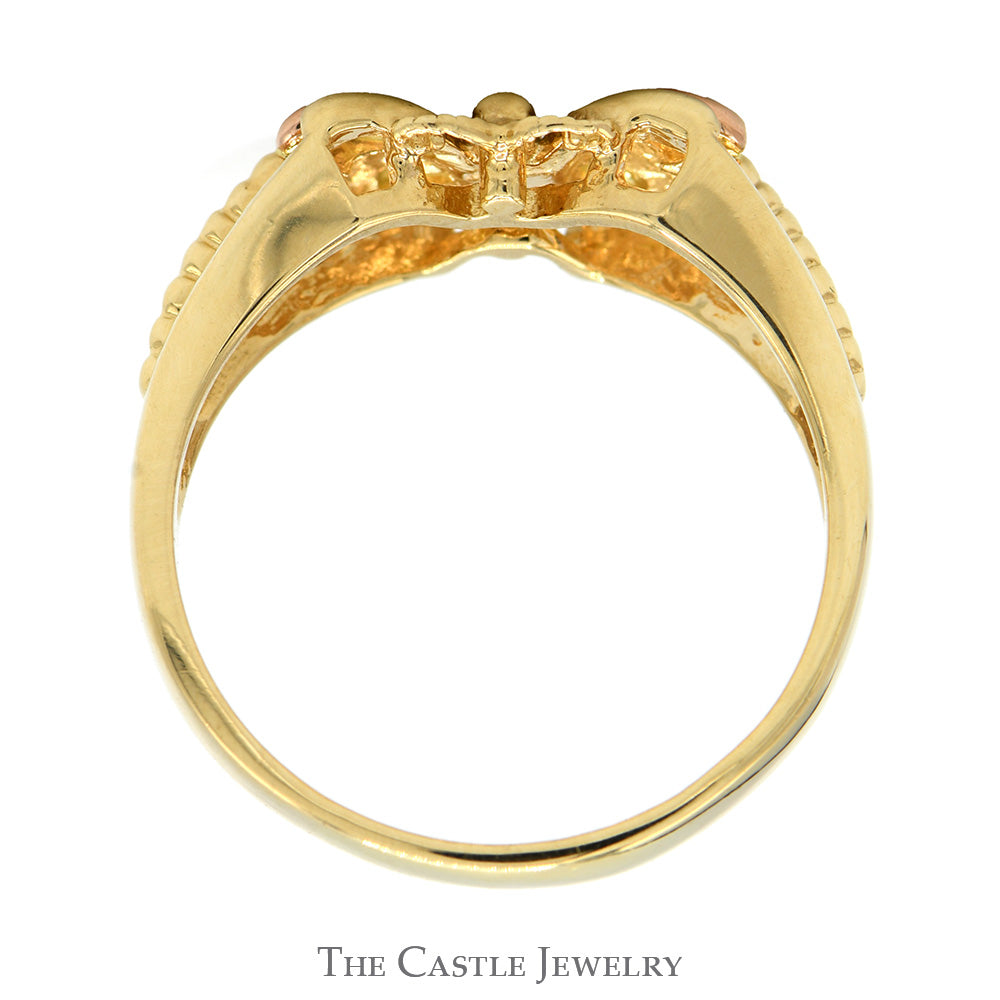 Butterfly Designed Two Tone Ring with Diamond Accents in 14k Yellow & Rose Gold Split Shank Setting