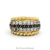 Sapphire & White Topaz Band with Rope Designed Edges in 14k Yellow Gold - Thumbnail 1