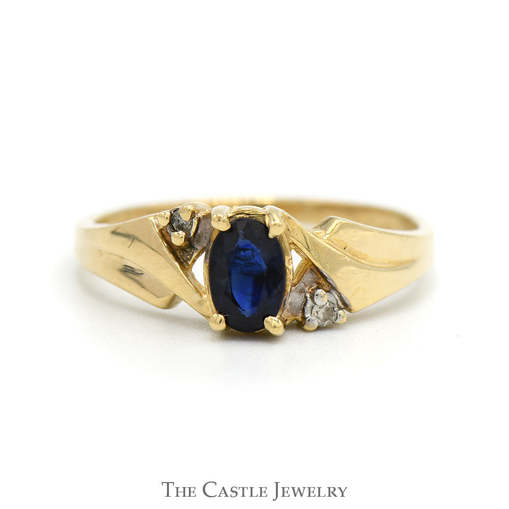Oval Sapphire Ring with Illusion Set Diamond Accents in 14k Yellow Gold