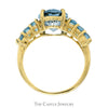 Oval Cut Blue Topaz Ring with Blue Topaz Cluster Sides in 14k Yellow Gold - Thumbnail 2