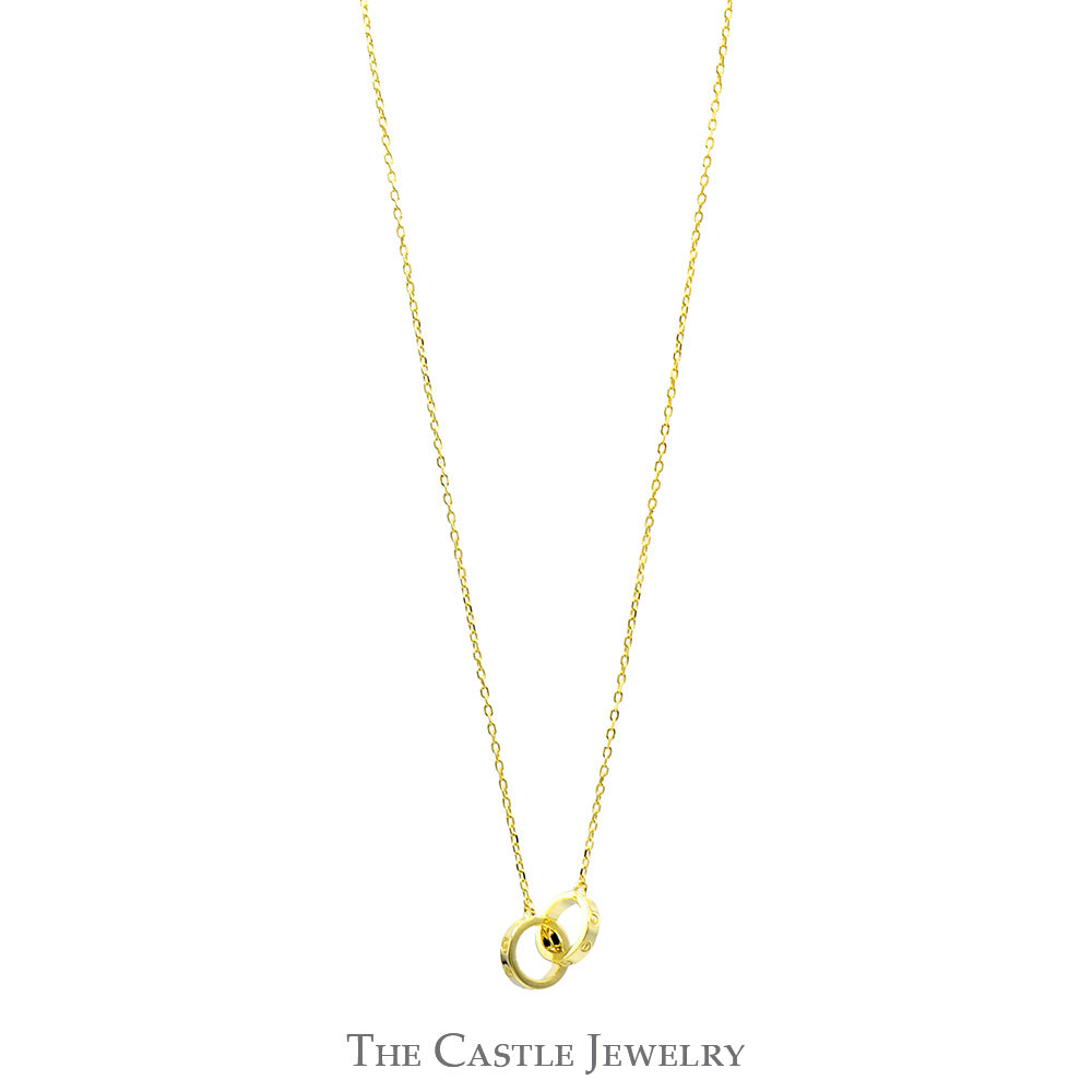 Gold Plated Interlocking Circles Necklace with Adjustable Chain in Sterling Silver