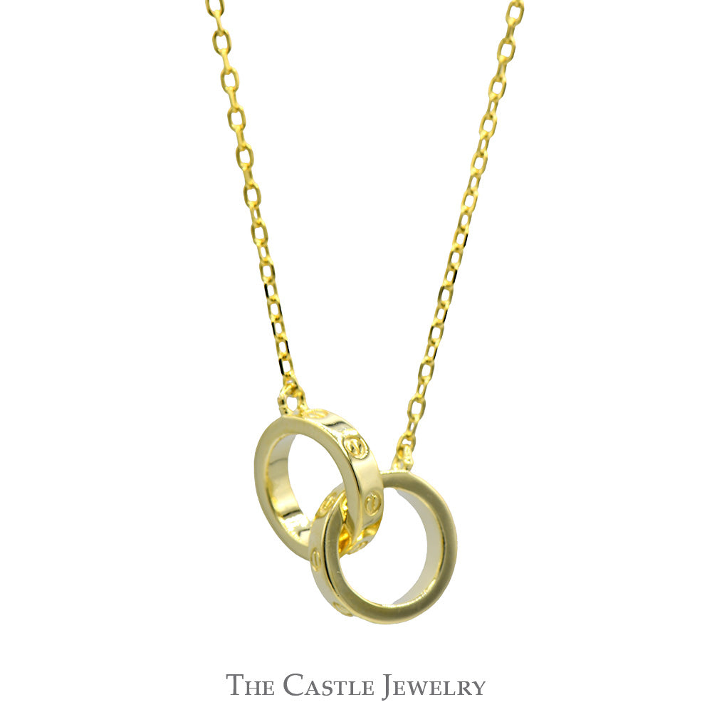 Gold Plated Interlocking Circles Necklace with Adjustable Chain in Sterling Silver