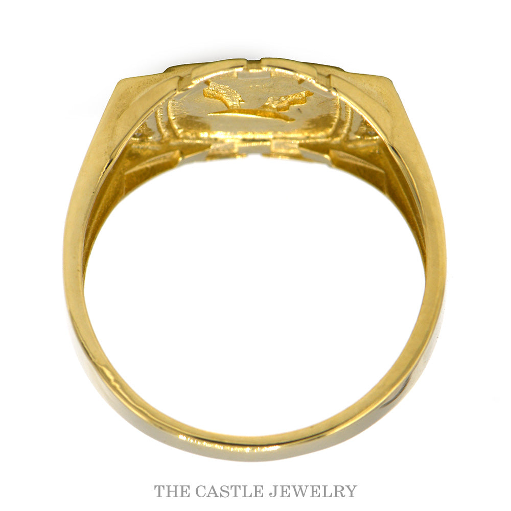 Men's Eagle Ring with Cubic Zirconia Accents & Horseshoe Sides in 14k Yellow Gold