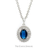 18 Inch Lab Grown Oval Sapphire Necklace with Lab Grown Diamond Halo in Sterling Silver - Thumbnail 2
