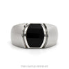 Faceted Black Onyx Men's Ring with Brush Textured Sides in 14k White Gold - Thumbnail 1