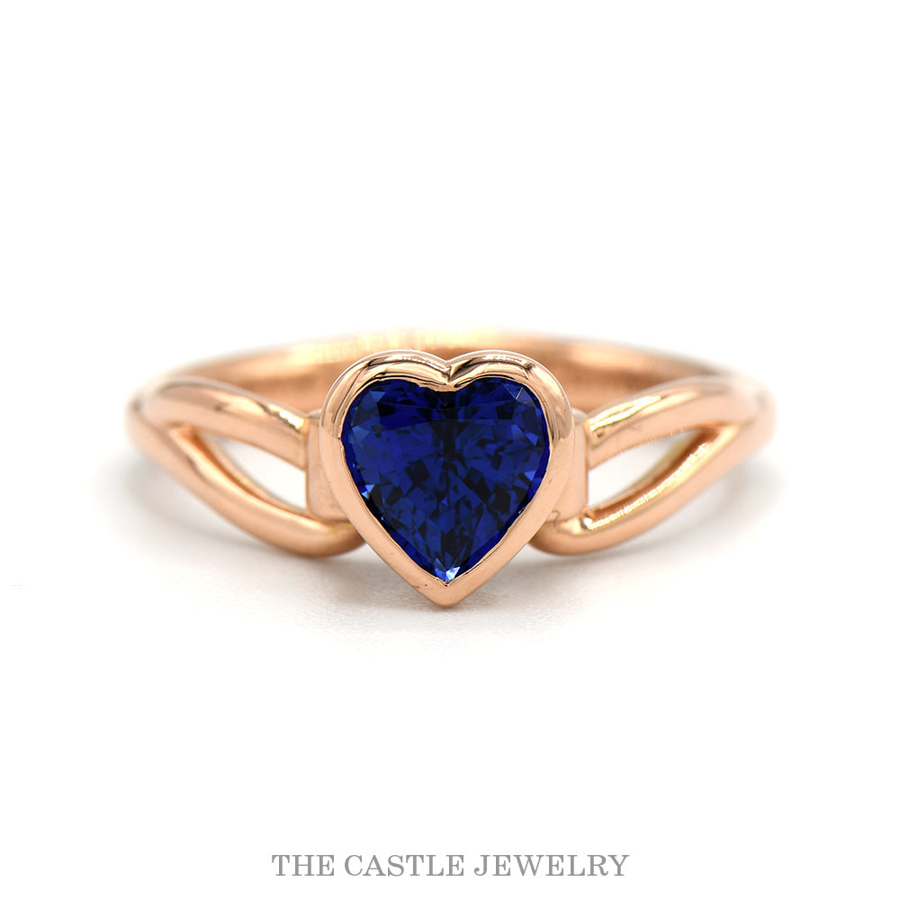 14K Rose Gold Heart Sapphire Ring with Open Design Sides