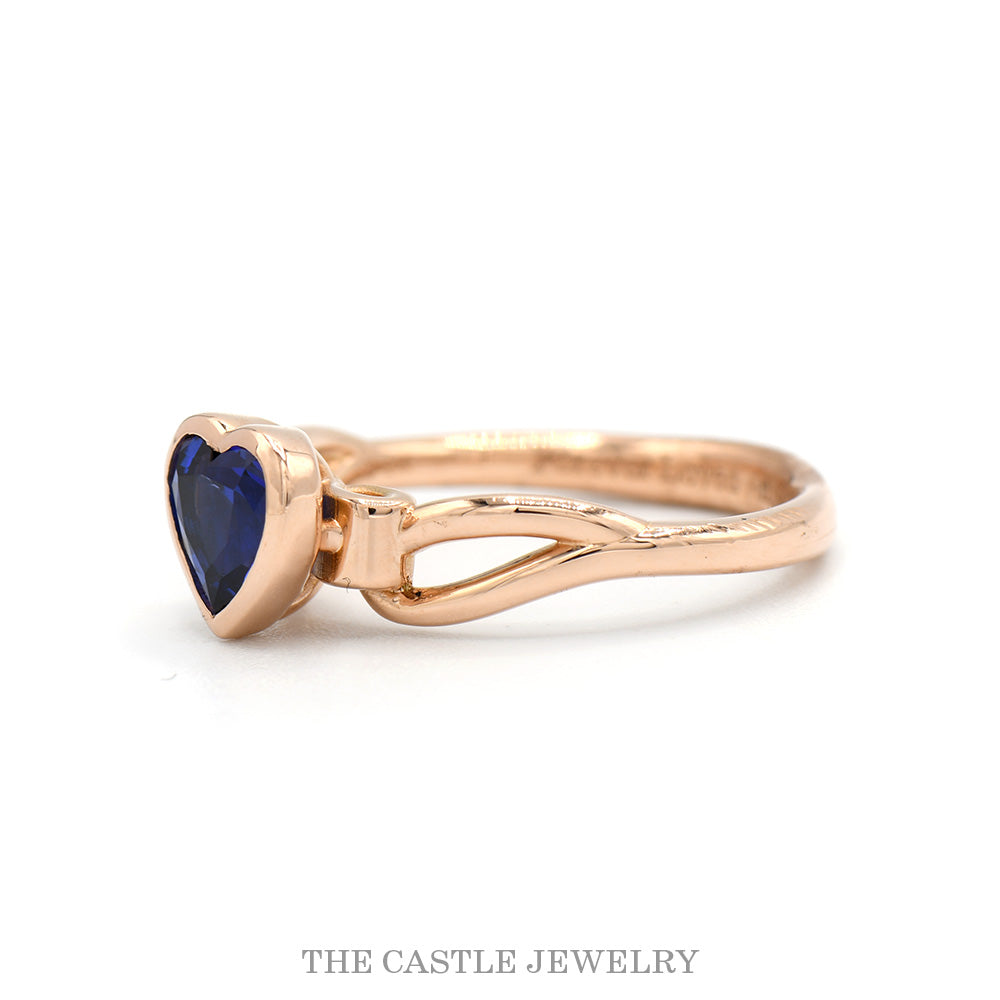 14K Rose Gold Heart Sapphire Ring with Open Design Sides