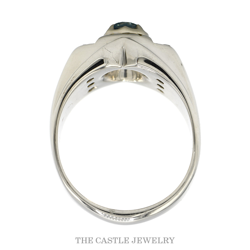 Men's 14K White Gold Blue Diamond Ring .60ct Center, Side Diamonds