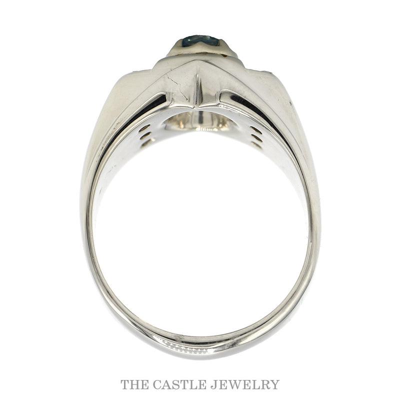 Men's 14K White Gold Blue Diamond Ring .60ct Center, Side Diamonds