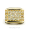 10k yellow gold men's ring with 2.12ctw of round brilliant pavé diamonds across a wide rectangular face — top view - Thumbnail 1