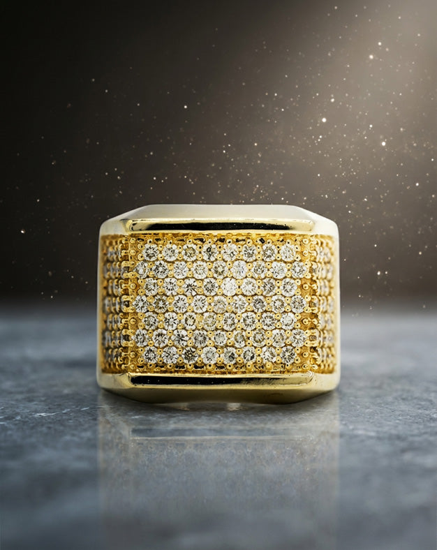 2.12 Carat Diamond Pavé Cluster Men's Ring in 10k Yellow Gold