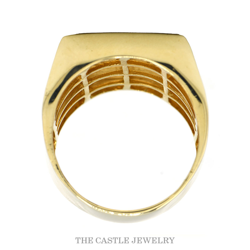 Front-facing view of the 10k yellow gold 2.12ctw diamond pavé men's ring showing the full cluster face