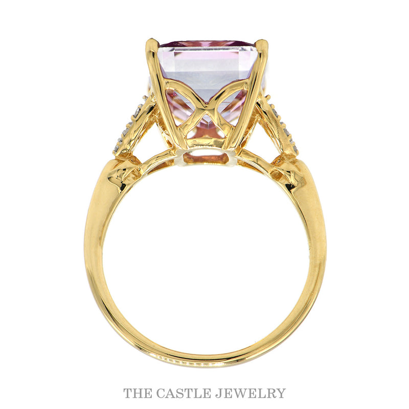 Front-facing view of the 14k yellow gold alexandrite ring showing color-change stone