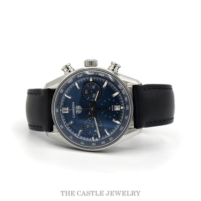 TAG Heuer Carrera Chronograph blue dial — angled front view