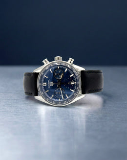 TAG Heuer Carrera Chronograph with Blue Dial on Blue Leather Strap in Stainless Steel