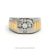 Cross Designed 1/2cttw Diamond Signet Ring with Ridged Two Tone Sides in 14k White & Yellow Gold - Thumbnail 1
