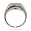 Cross Designed 1/2cttw Diamond Signet Ring with Ridged Two Tone Sides in 14k White & Yellow Gold - Thumbnail 3