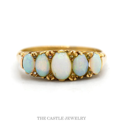 5 Oval Opal Band with Diamond Accents in 18k Yellow Gold