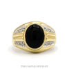 Oval Cut Black Onyx Ring with Diamond Accented Ridged Sides in 10k Yellow Gold - Thumbnail 1