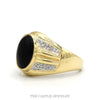 Oval Cut Black Onyx Ring with Diamond Accented Ridged Sides in 10k Yellow Gold - Thumbnail 3