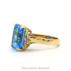 Emerald Cut Blue Topaz Ring with Diamond Cluster Sides in 14k Yellow Gold - Thumbnail 2