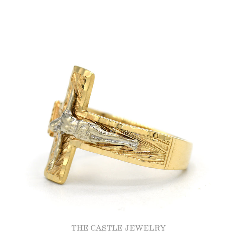 Side profile of the 14k two-tone crucifix ring