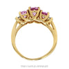 Three Stone Oval Cut Pink Topaz Ring with Diamond Accented Sides in 10k Yellow Gold - Thumbnail 2