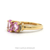 Three Stone Oval Cut Pink Topaz Ring with Diamond Accented Sides in 10k Yellow Gold - Thumbnail 3