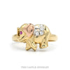 Tri Gold Elephant Ring with Ruby Eye & Cubic Zirconia Accents in 14k Yellow, White & Rose Gold - Thumbnail 1