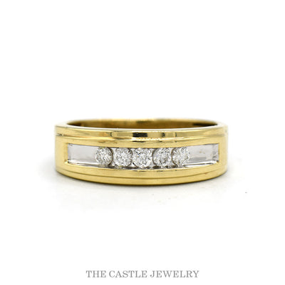 10k two tone gold nick-set five diamond wedding band — top view