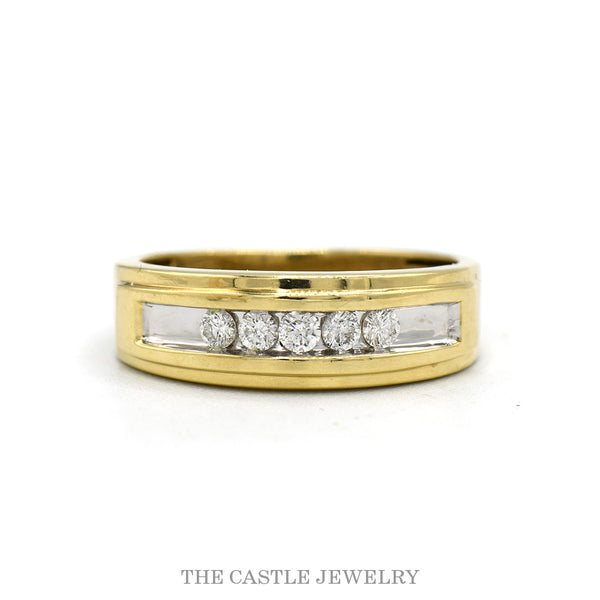 10k two tone gold nick-set five diamond wedding band — top view