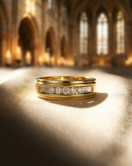 1/4cttw Five Stone Nick-Set Diamond Wedding Band in 10k Two Tone Gold