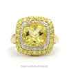 Cushion Cut Peridot Cocktail Ring with Diamond & Peridot Double Halo in 14k Yellow Gold
