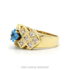 Geometric Square Blue Topaz Cocktail Ring with Cubic Zirconia Cluster Sides in 14k Yellow Gold - Thumbnail 2