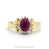 Oval Ruby Ring with Illusion Set Diamond Halo in 10k Yellow Gold - Thumbnail 1